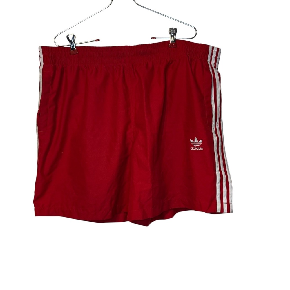 Adidas Men's Shorts Logo 3 Stripes Elastic Waist Swimwear Lined Red White 2XL‎